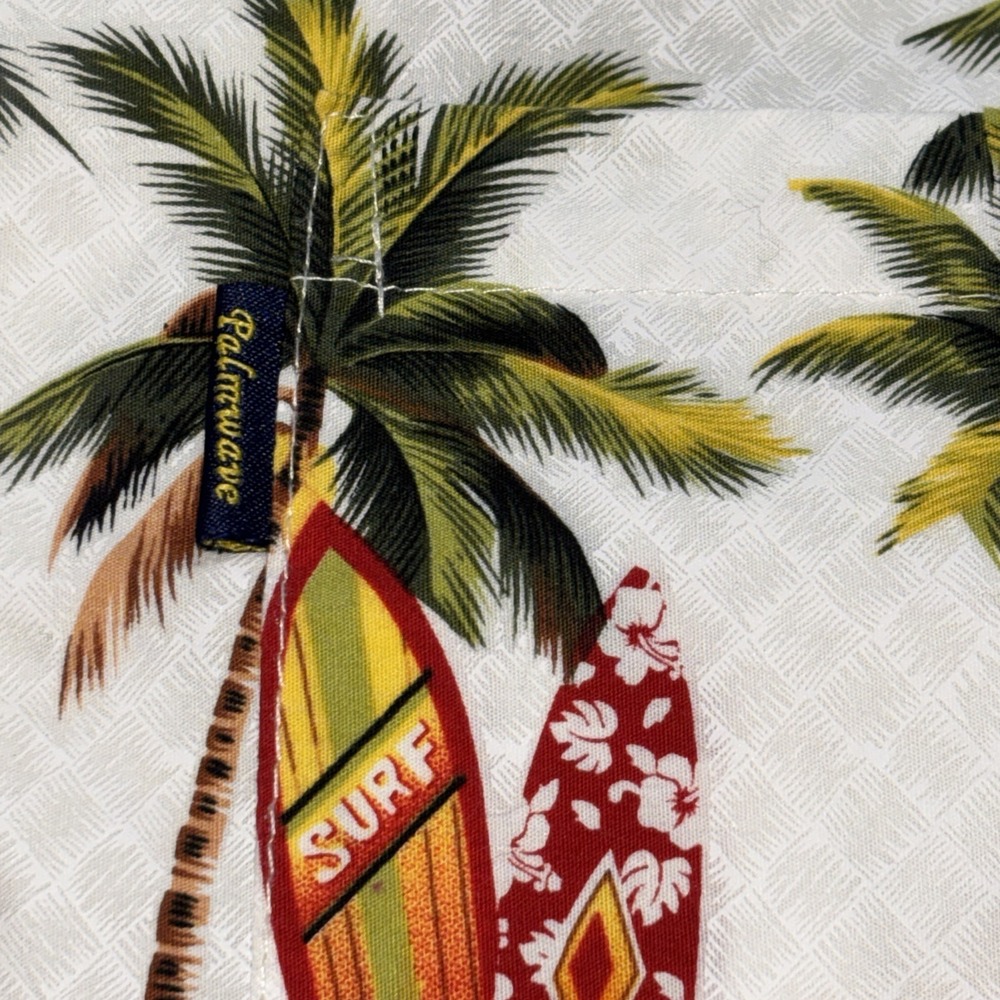 Palmwave Hawaiian Shirt Mens Size L Cotton Surf‎ Boards Palm Trees Quirky - Picture 10 of 10
